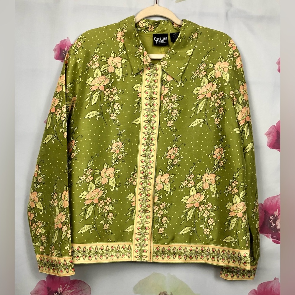 Bohemian - South Asian Print - Silk - Crossing Pointe Plus - Button Up - 20W